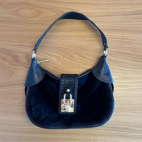 Michael Kors Black Suede & Leather Shoulder Bag with Gold-Toned Metal Hardware - Picture 1 of 9